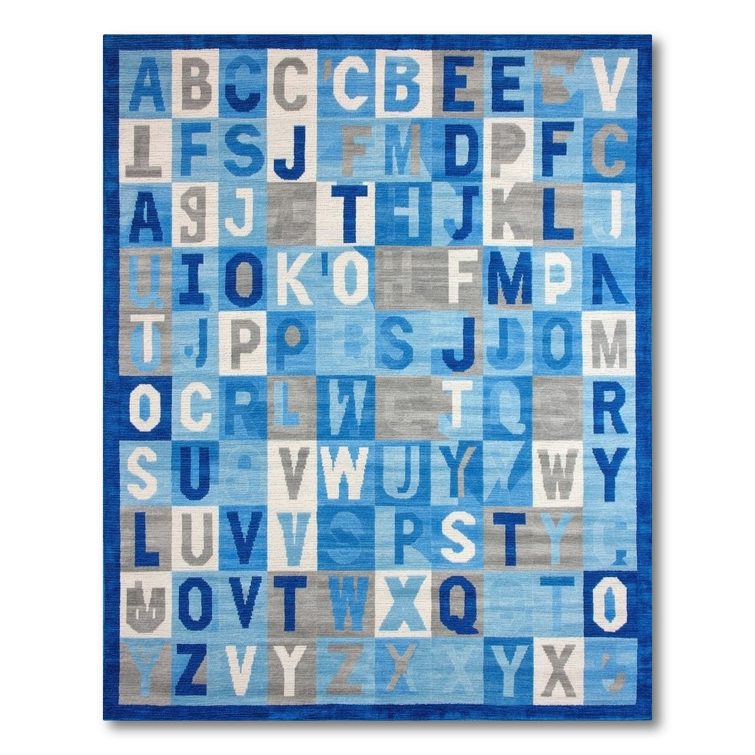 Navy Blue Alphabet Grid Rug