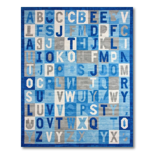 Navy Blue Alphabet Grid Rug