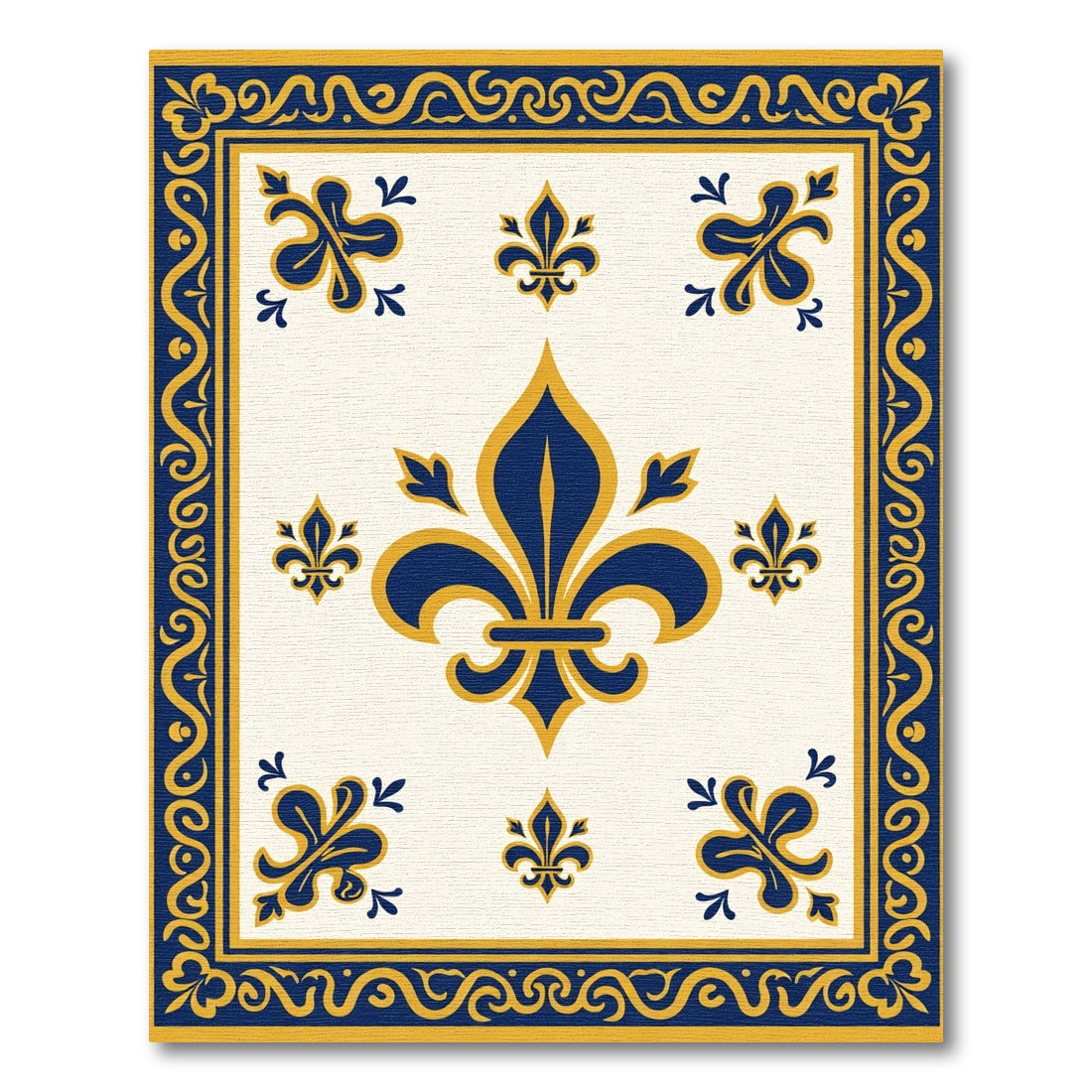 Royal Blue Gold Fleur-de-lis Border Rug