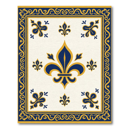 Royal Blue Gold Fleur-de-lis Border Rug