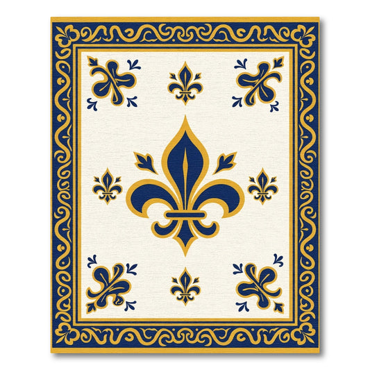 Royal Blue Gold Fleur-de-lis Border Rug