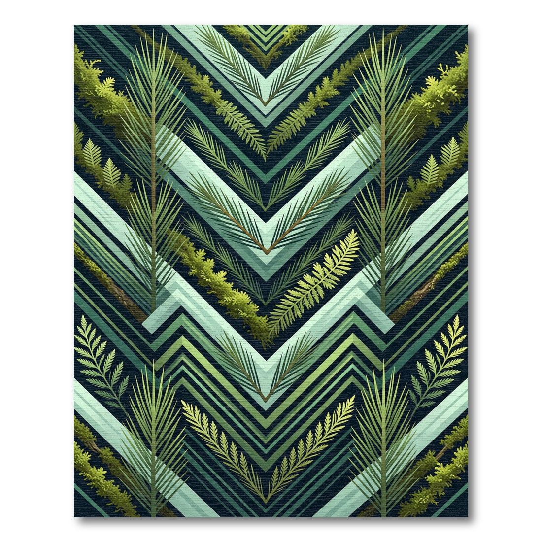 Woodland Evergreen Foliage Chevron Rug