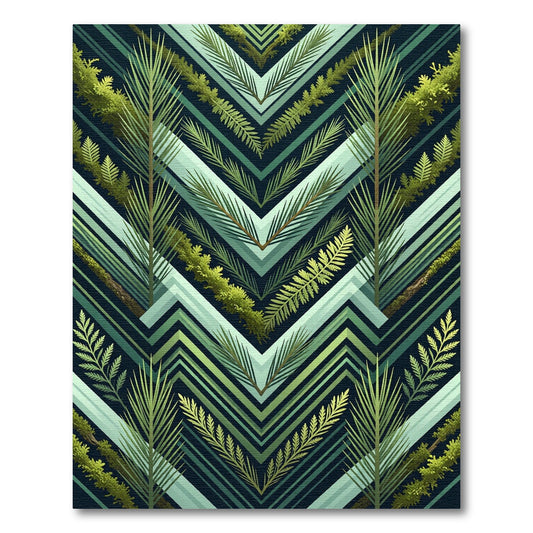 Woodland Evergreen Foliage Chevron Rug