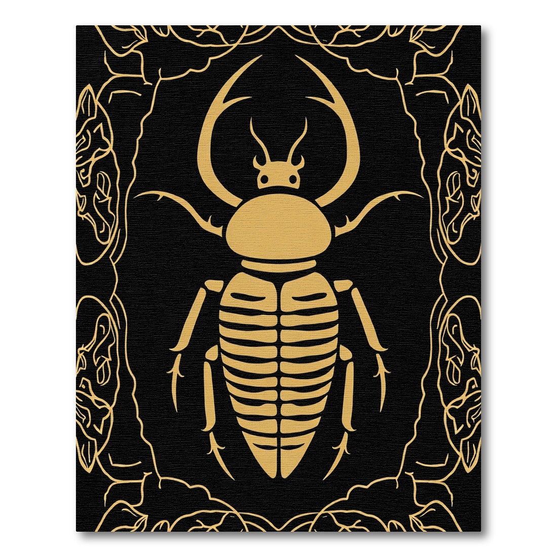 Golden Beetle Black Floral Border Rug