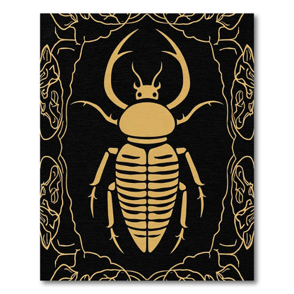 Golden Beetle Black Floral Border Rug