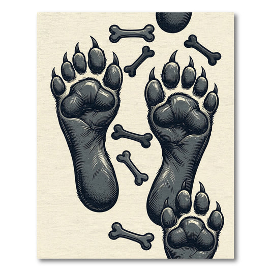 Monochromatic Bear Paw and Bone Illustration Rug
