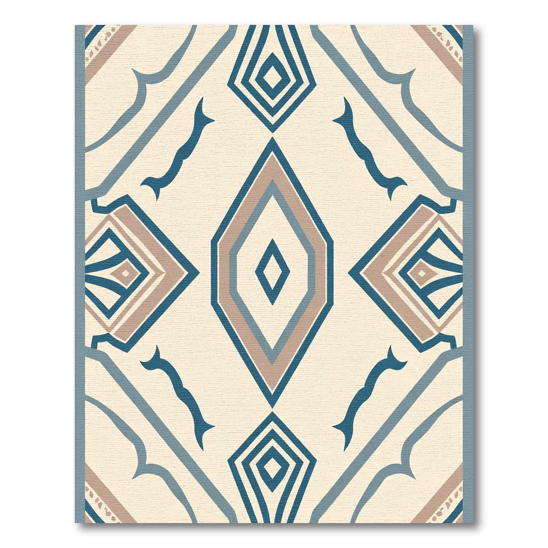 Cream Blue Earthy Diamond Geometric Rug