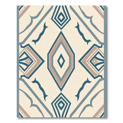 Cream Blue Earthy Diamond Geometric Rug