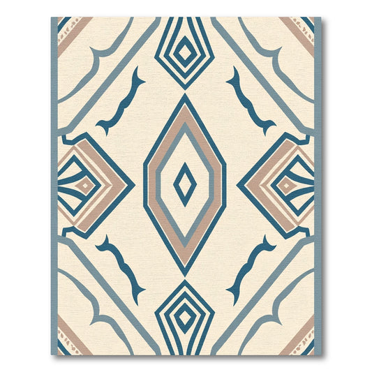 Cream Blue Earthy Diamond Geometric Rug