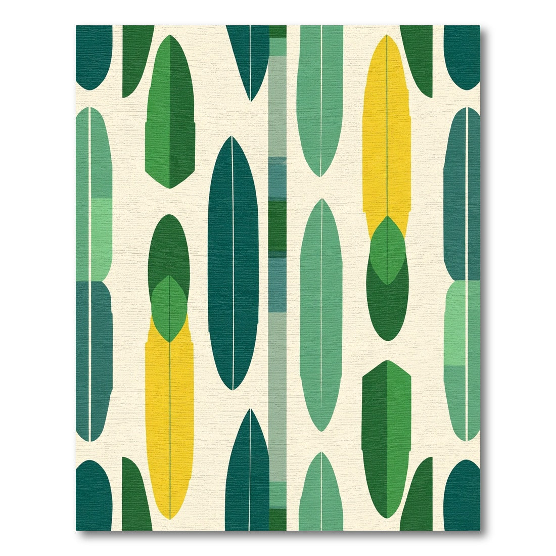 Geometric Green Leaf Mid Century Modern Rug