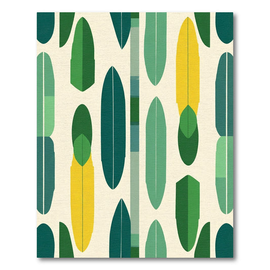 Geometric Green Leaf Mid Century Modern Rug