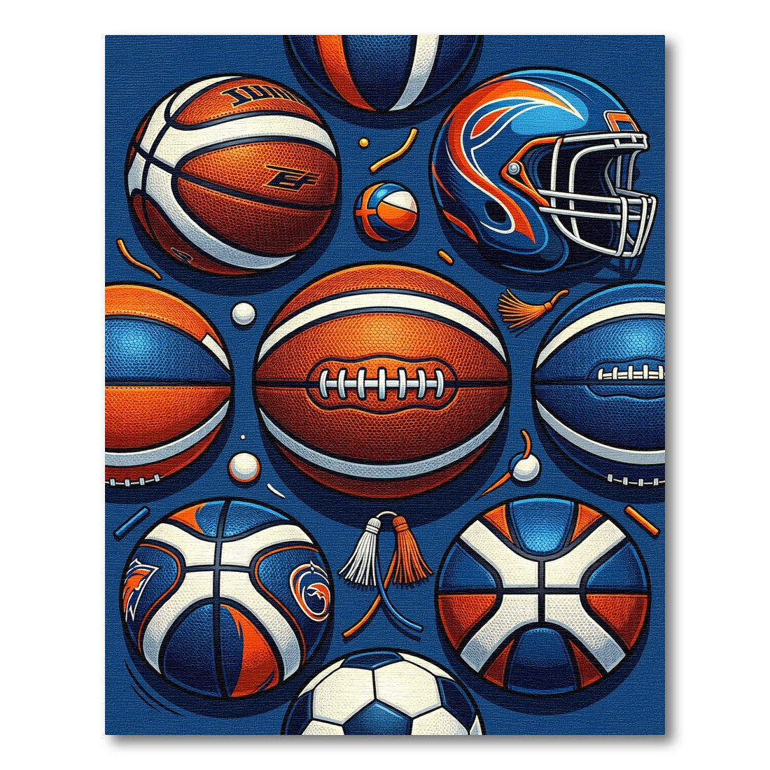 Navy Orange Basketball Football Helmet Rug