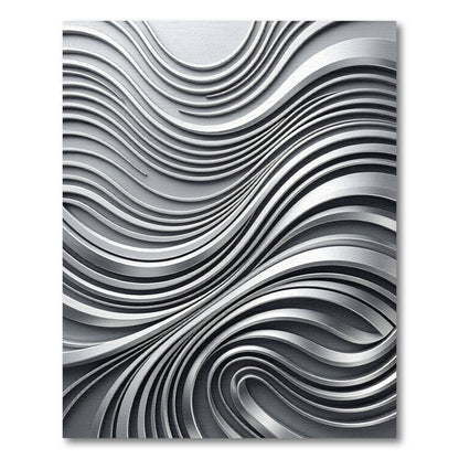 Modern Silver Metallic Flowing Abstract Swirl Rug