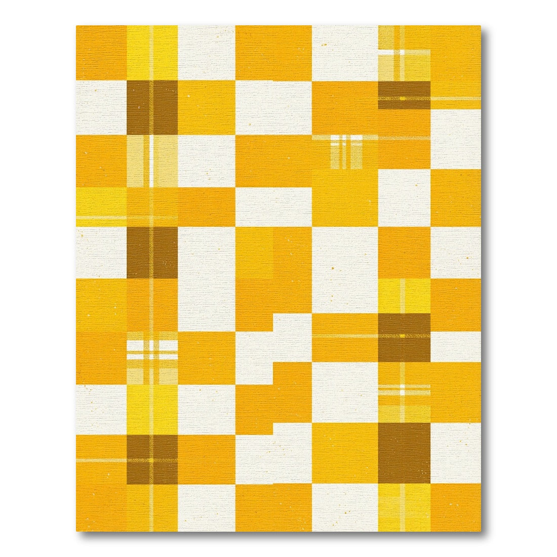Golden Yellow Plaid Checkered Squares Rug