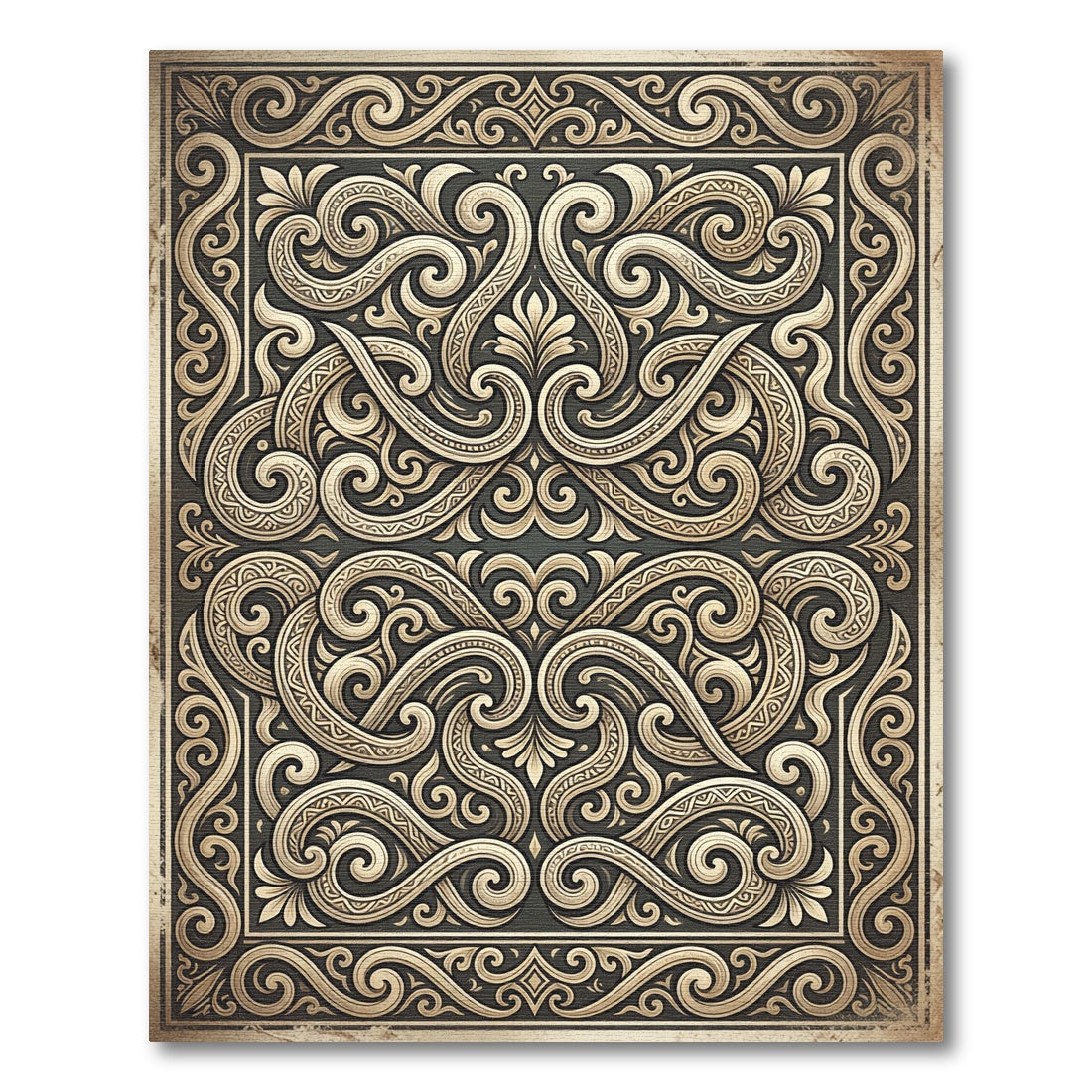 Ornate Gold Scrollwork Filigree Medallion Rug