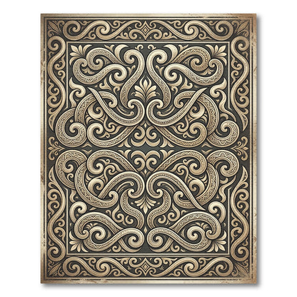 Ornate Gold Scrollwork Filigree Medallion Rug