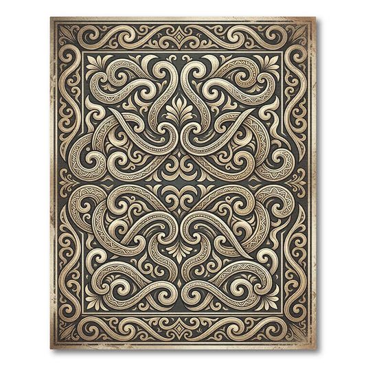 Ornate Gold Scrollwork Filigree Medallion Rug