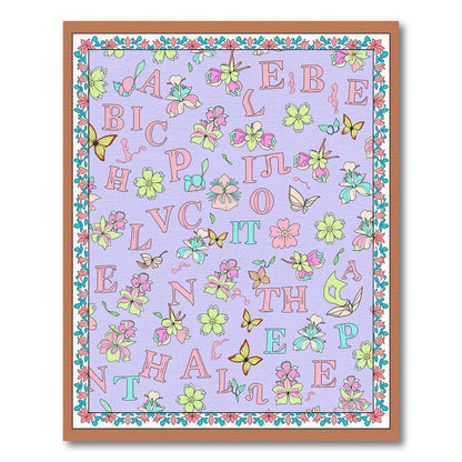 Pastel Letters Butterflies Floral Meadow Rug