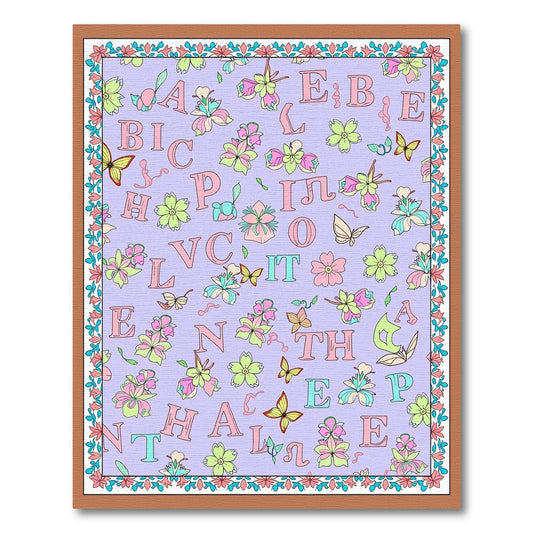 Pastel Letters Butterflies Floral Meadow Rug