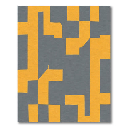 Gray Orange Cubist Geometric Blocks Rug