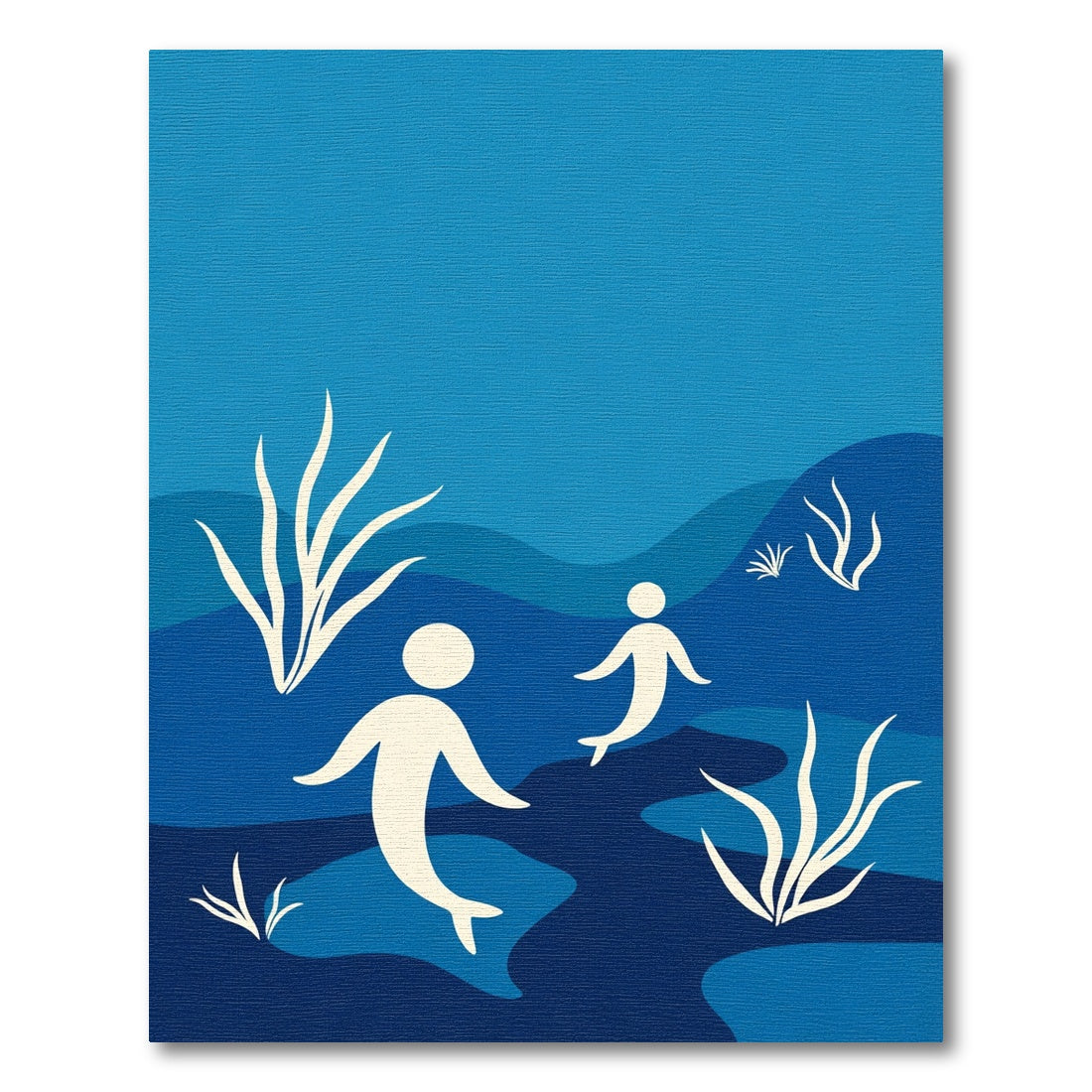Blue Underwater Scene Mermaid Folk Art Rug