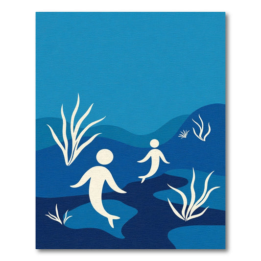 Blue Underwater Scene Mermaid Folk Art Rug