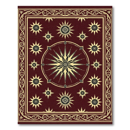 Deep Red Celestial Sunburst Medallions Rug