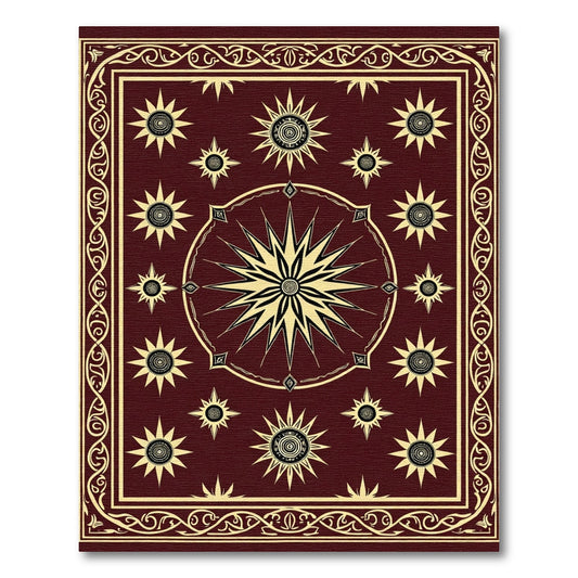 Deep Red Celestial Sunburst Medallions Rug