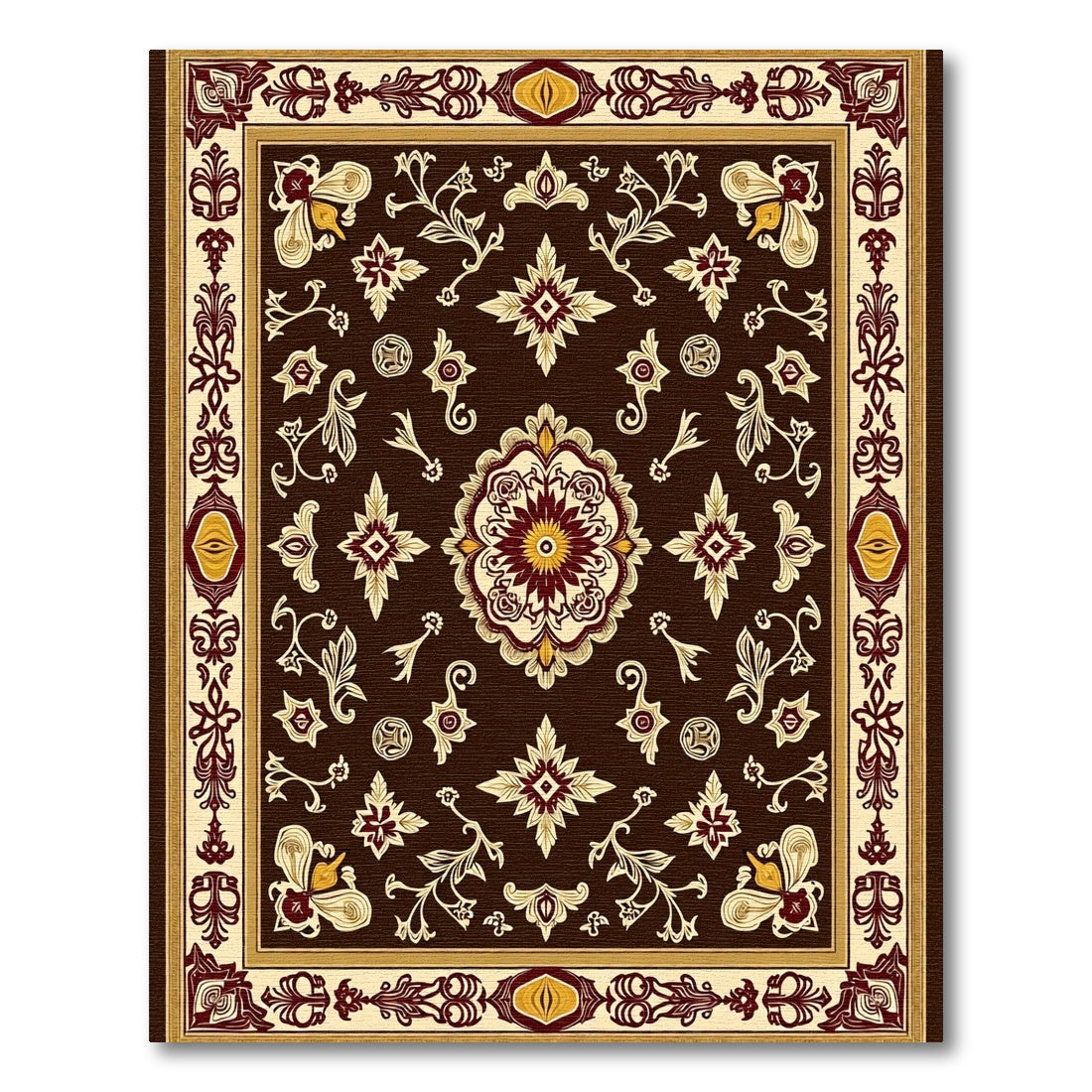 Ornate Brown Scroll Medallion Rug