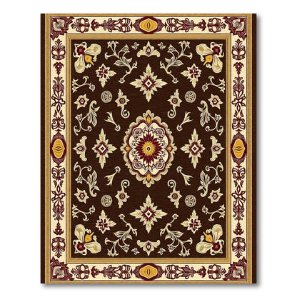 Ornate Brown Scroll Medallion Rug