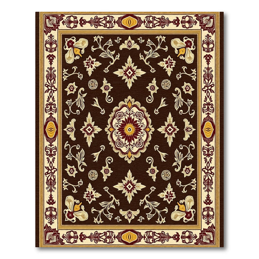 Ornate Brown Scroll Medallion Rug