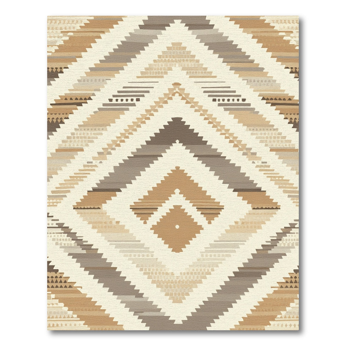 Neutral Earth Tone Geometric Diamond Rug