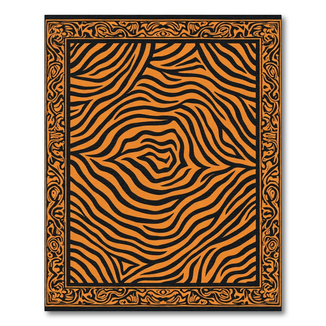 Bold Orange Zebra Stripe Border Rug