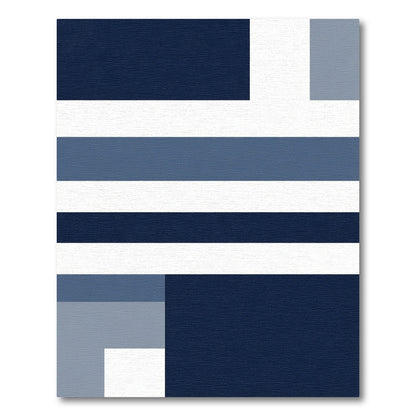 Abstract Navy Blue Striped Geometric Rug
