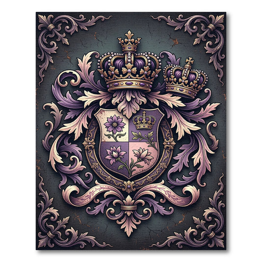 Regal Purple Floral Emblazoned Crest Rug