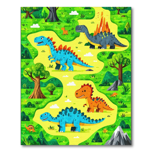 Playful Dinosaur Jungle Volcano Rug