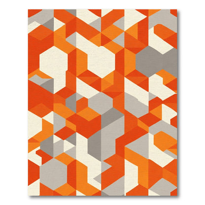 Vivid Orange Gray Geometric Illusion Rug