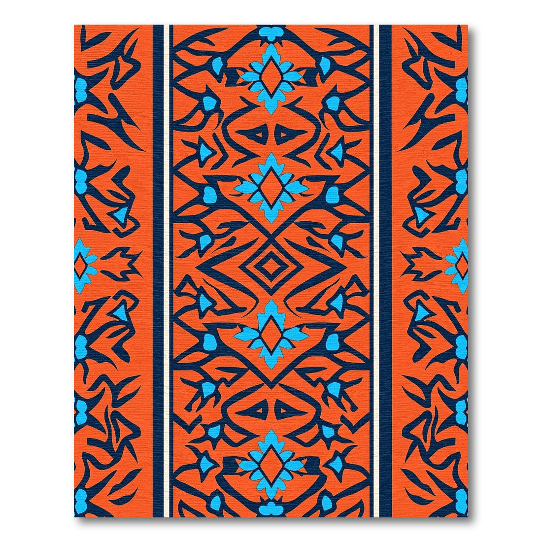 Orange Blue Abstract Floral Border Rug