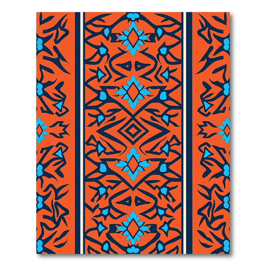 Orange Blue Abstract Floral Border Rug
