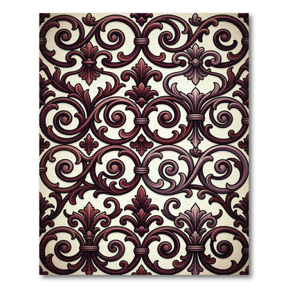 Elegant Burgundy Scrollwork Damask Rug