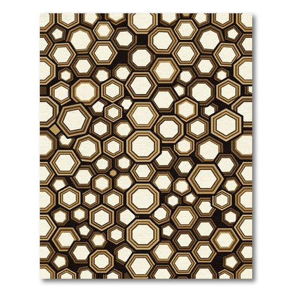 Brown Gold Geometric Honeycomb Rug