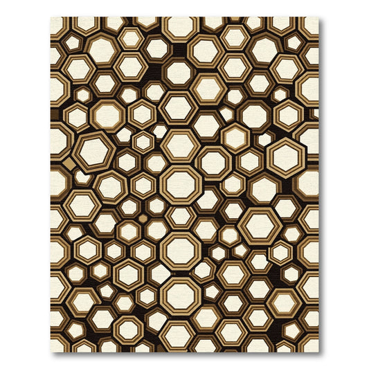 Brown Gold Geometric Honeycomb Rug