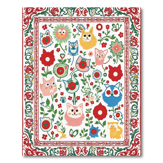 Whimsical Cat Floral Garden Rug