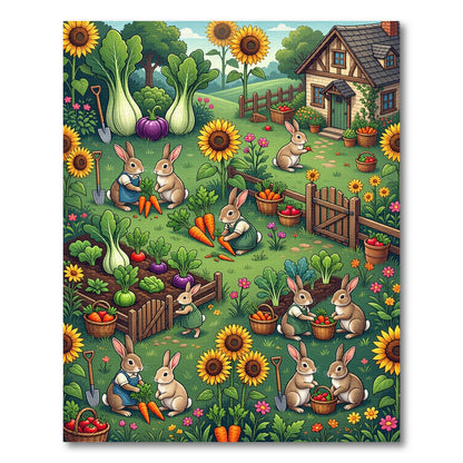 Whimsical Garden Rabbits with Sunflowers Rug