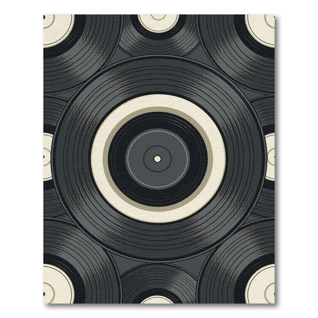 Retro Monochrome Vinyl Record Circular Art Rug