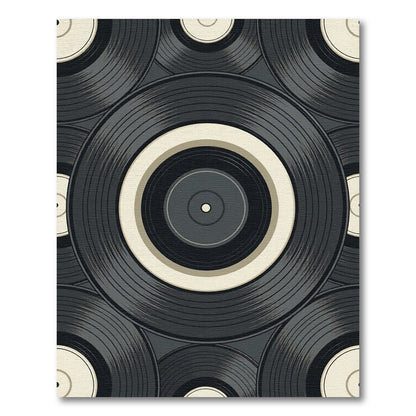 Retro Monochrome Vinyl Record Circular Art Rug
