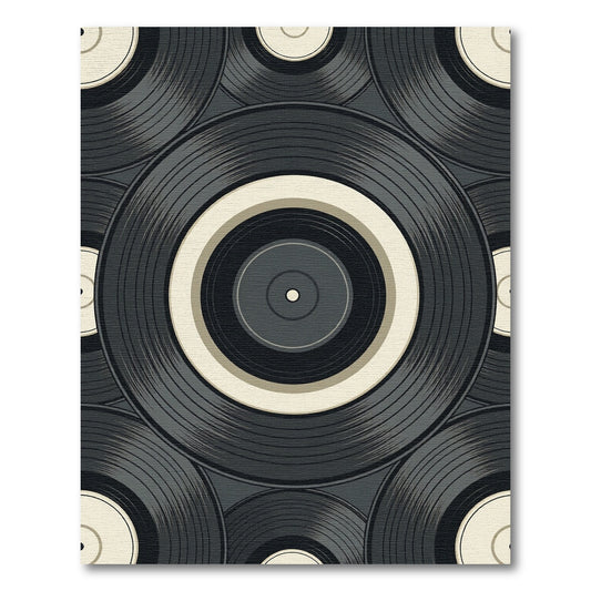 Retro Monochrome Vinyl Record Circular Art Rug