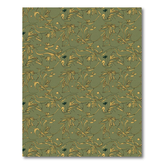 Art Nouveau Olive Gold Botanical Swirl Rug