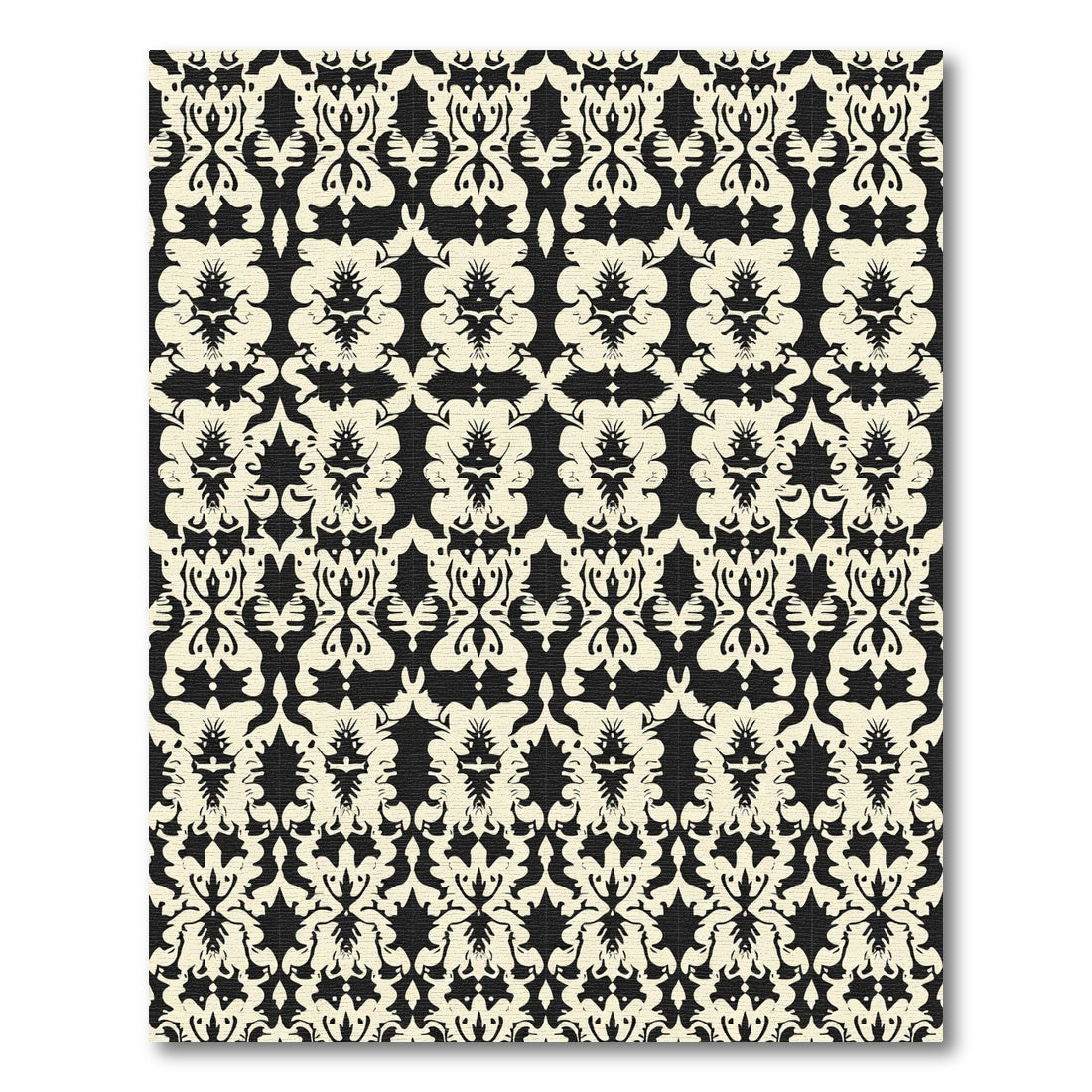Cream Black Scrolling Damask Rug