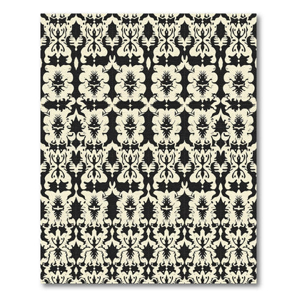 Cream Black Scrolling Damask Rug